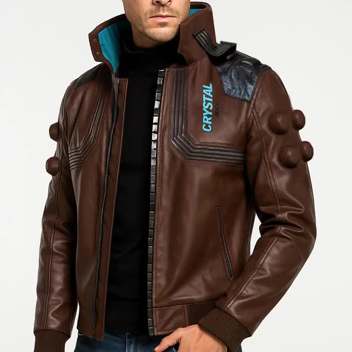 Cyberpunk V Jacket Samurai Brown Leather Bomber | Men's